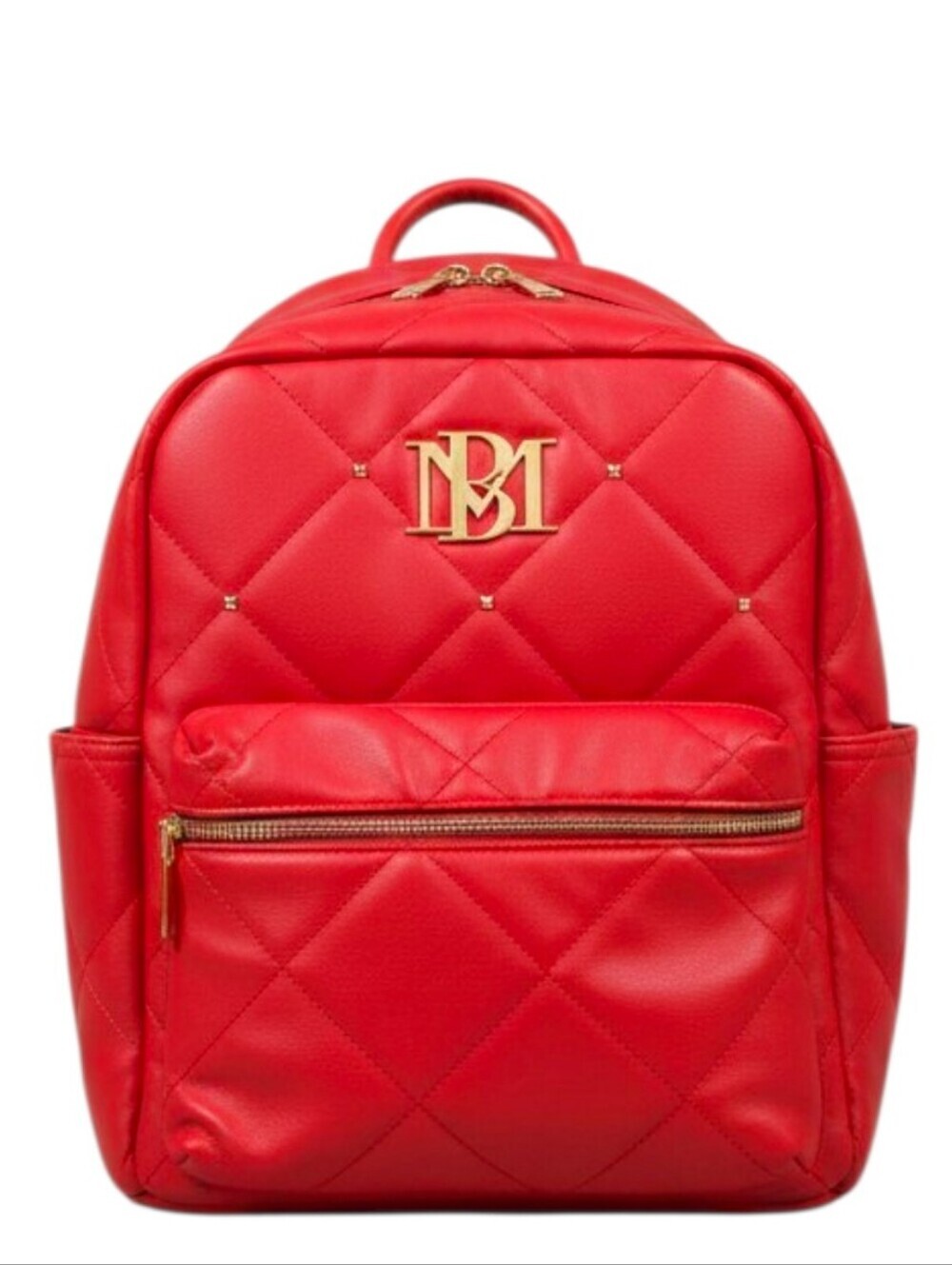 Badgley Mischka Red Quilted Backpack Laptop Fit Gold Hardware